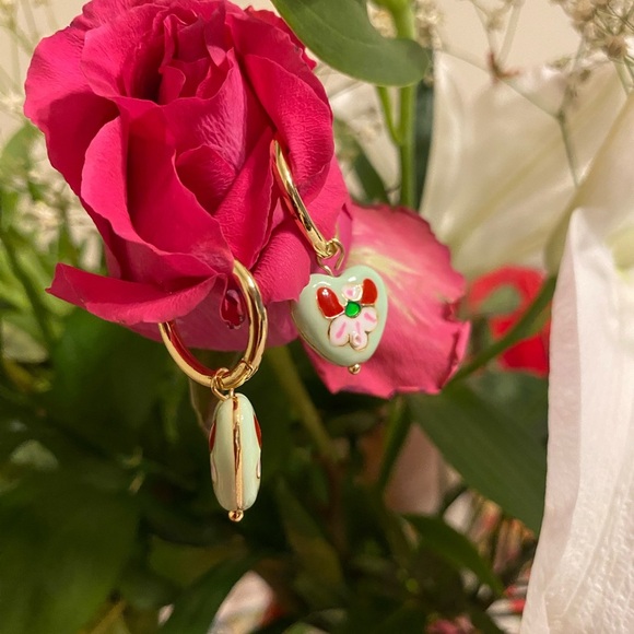 🌸💚✨ Hand-Painted Heart Charm Hoop Earrings - Atterri | Woman-Owned ✨💚🌸 - Picture 4 of 7